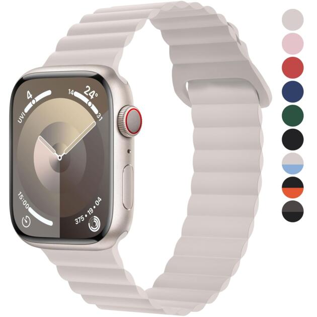 Fullmosa Soft Silicone Magnetic Bands Compatible with Apple Watch Strap 41mm 40mm 38mm 42mm(Series 10 11), Sport Band for iWatch SE3 SE2 SE Series 11 10 9 8 7 6 5 4 3 2 1,Starlight[NO Watch]