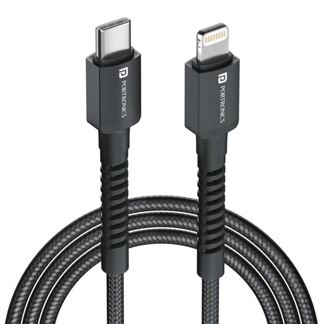 Portronics Konnect X 27W Type C to 8 Pin Fast Charging Strong Braided Cable