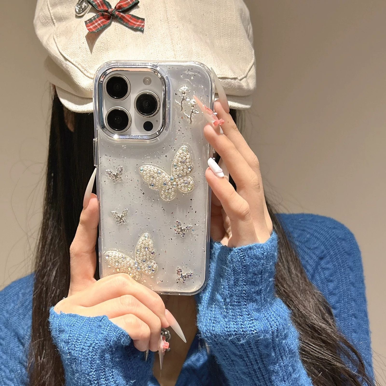 Premium Shimmer Pearl Butterfly Case